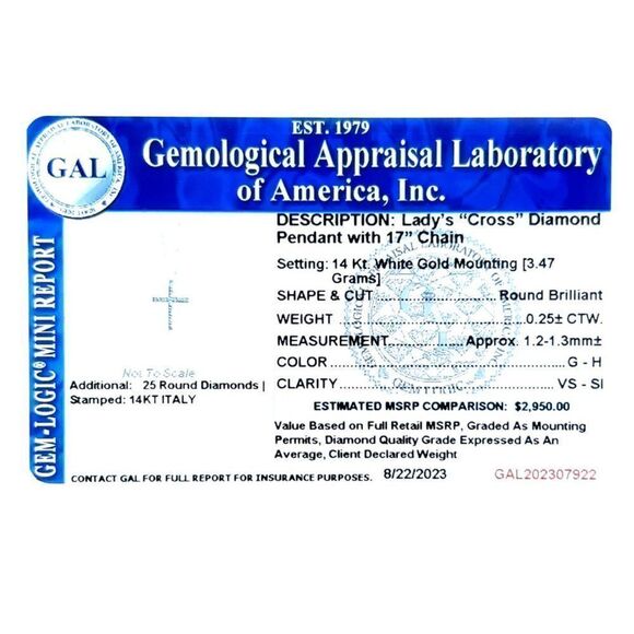 Natural Diamond Cross Pendant with Chain 17" 14k W Gold 0.25 CT Certified 307922 - Picture 15 of 15